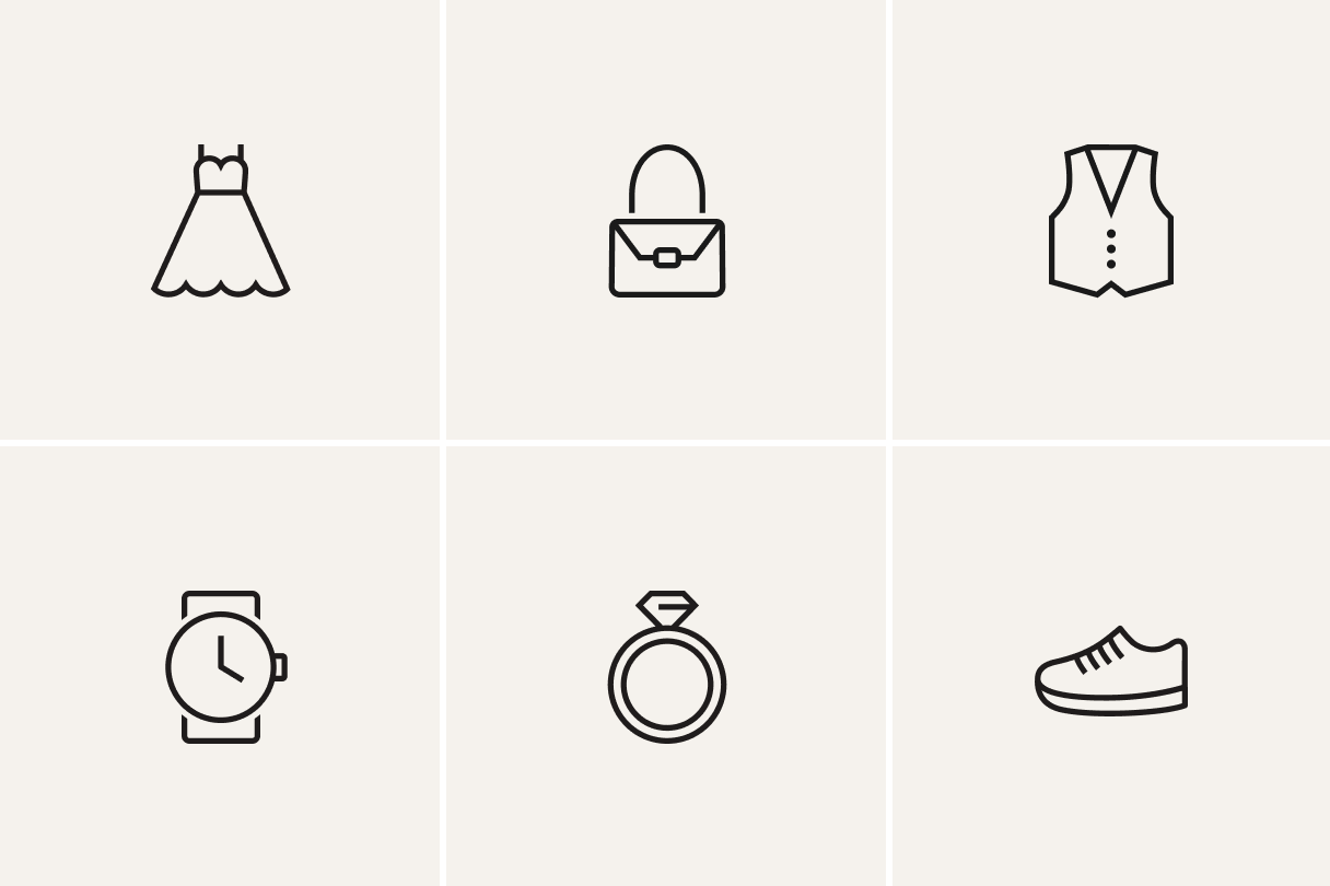 Examples of general goods: women's clothing, bags and fashion accessories, men's clothing, watches and personal ornaments, jewelry, shoes